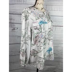 Chicos 1 Zip Up Blouse Womens M Floral Long Sleeve Stretch Lined